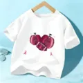Kids white short sleeve t-shirt with pink pumpkin football graphic design for daily wear. - White Cotton / 110cm