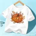 Παιδικό t-shirt κοντομάνικο με τύπωμα κολοκύθας Halloween λευκό casual τοπ για παιδιά - 110cm / Λευκό Βαμβάκι