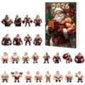 2026 Funny Muscular Santa Claus Advent Calendar Box with Acrylic Pendants Christmas Tree Hanging Decors - 2D Flat Pendant / Muscle Man Style 2