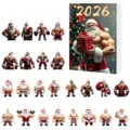 2026 Muscular Santa Claus Advent Calendar & Christmas Tree Acrylic Pendants Set - 2D Flat Pendant / Muscle Man Style 3