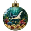 Christmas ocean theme glass crystal ball hanging ornament for tree decoration and holiday gifts. - Manta Ray & Coral (GJ930-03) / No Light Style