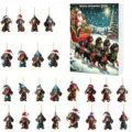 2026 Christmas advent calendar blind box with 24 cute dachshund acrylic hanging pendants. - Acrylic 2D Flat Pendant / Dachshund Style 009 (GJ450-009-26)