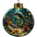 Christmas ocean theme crystal ball ornament, luminous glass globe for tree decor and holiday gifts. - Dolphin & Coral (GJ930-04) / No Light Style