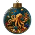 Ornement de boule de cristal thème océan de Noël, pendentif pieuvre sous-marine pour déco arbre. - Poulpe et Coffre au Trésor (GJ930-05)