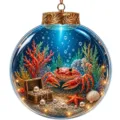Noël thème océan boule de verre lumineuse ornement pour décoration sapin et cadeau fête. - Petit Crabe et Coffre au Trésor (GJ930-08)