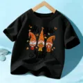 Schwarzes Kinder Kurzarm T-Shirt mit herbstlichen Zwergen Motiv für Herbst Festival Top - 110cm / Baumwolle Schwarz