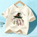 Kids Halloween Witch Graphic Short Sleeve T-Shirt Off-White Main View Product Display - Beige Cotton