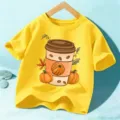Joli t-shirt jaune enfant avec imprimé citrouille d'Halloween, haut de vacances confortable et mignon. - Jaune Lavé