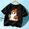 Camiseta Halloween niño manga corta negra linda gráfica de fantasma para niños y niñas - 110cm / Estilo Algodón Negro