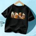 Kids Halloween short sleeve black t-shirt, cute ghost pumpkin drink graphic top for boys and girls. - 110cm / Black