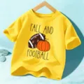 T-shirt manches courtes automne enfant avec imprimé football et citrouille, haut jaune. - Jaune Lavé
