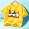 Enfants Halloween T-Shirt Mignons Nains Sorciers Graphique Manche Courte Jaune Haut - Coton Jaune