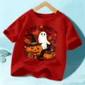 Παιδικό κοντομάνικο T-shirt Halloween, τύπωμα φάντασμα κολοκύθα κόκκινο τοπ για αγόρια κορίτσια - Βαμβακερό Κόκκινο / 110cm
