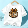 Kinder Kurzarm T-Shirt Herbst Kürbis Blumen Print Freizeit weißes Oberteil Jungen Mädchen - 110cm / Baumwolle Weiß
