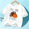 Kids Fall Football Short Sleeve T-Shirt Cute Children Halloween Holiday Cotton Tops - 110cm / White Cotton