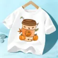 Παιδικό Halloween κολοκύθα καφέ κούπα στάμπα κοντομάνικο λευκό T-shirt casual top για αγόρια κορίτσια - 110cm / Λευκό Βαμβάκι