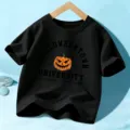 Kids Halloween short sleeve black t-shirt festive apparel top for boys and girls - 110cm / Cotton Style Black