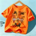 Kinder Herbst Zwerg Grafik Kurzarm T-Shirt Orange Festival Oberteil Jungen und Maedchen - Baumwolle Orange