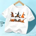 T-shirt blanc à manches courtes pour enfants avec impression de gnome d'Halloween - 110cm / Coton Blanc