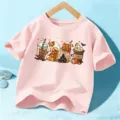 Kids Halloween short sleeve t-shirt, cute pumpkin ghost graphic casual pink top for kids. - 110cm / Pink