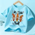 Kinder Kurzarm T-Shirt Herbst Zwerg Druck hellblau Kinderbekleidung Feiertag Top Freizeitshirt - Blaue Baumwolle