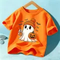 Niños Halloween Camiseta Manga Corta Naranja Fantasma Calabaza Estampado Top Casual Festivo - Naranja