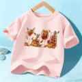 Camiseta rosa de manga corta para niños Halloween con lindo gráfico de cóctel de calabaza. - Algodón Rosado / 110cm