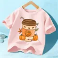 Ροζ Παιδικό T-Shirt Καφέ Κολοκύθα, Φθινοπωρινό Top Κοντό Μανίκι για Αγόρια και Κορίτσια - 110cm / Ροζ Βαμβάκι