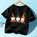 T-Shirt d'Halloween pour Enfants Manches Courtes Nain Effrayant Citrouille Haut Vêtements - 110cm / Coton Noir