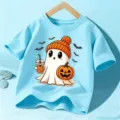 Camiseta de manga corta con gráfico de fantasma lindo de Halloween azul claro top! - Azul