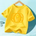 Yellow Kids Short Sleeve T-Shirt Halloween Pumpkin Sunflower Print Casual Top new - Washed Yellow