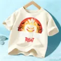 T-shirt manica corta Halloween per bambini, simpatico top grafico per ragazzi e ragazze. - Cotone Beige