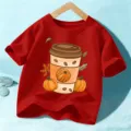 Παιδικό βαμβακερό κοντομάνικο T-shirt με τύπωμα κολοκύθας καφέ για το Halloween - 110cm / Πλυμένο Κόκκινο