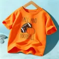 Enfants Automne Orange T-Shirt Fall et Football Graphique Enfant Manche Courte Top - Coton Orange