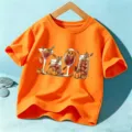 T-shirt orange Halloween pour enfants manches courtes avec joli graphique cocktail automne. - Coton Orange