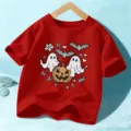 Παιδικό κοντομάνικο μπλουζάκι Halloween, γιορτινό τοπ με τύπωμα φάντασμα κολοκύθα για παιδιά. - 110cm / Πλυμένο Κόκκινο