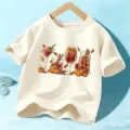 T-shirt Halloween manches courtes pour enfants avec motif de boisson citrouille, haut crème. - Coton Beige