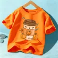 Bambini Arancione T-Shirt Zucca Tazza Di Caffè Stampa Autunno Vacanza Manica Corta Top Vestiti - Cotone Arancione