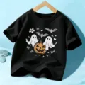 Παιδικό Halloween T-Shirt Κοντομάνικο Χαριτωμένο Φάντασμα Κολοκύθα Στάμπας Μαύρο Τοπ - 110cm / Βαμβακερό Μαύρο
