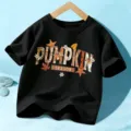 Kids short sleeve Halloween t-shirt with pumpkin season graphic print for boys and girls everyday wear - 110cm / Cotton Black