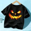 Παιδικό κοντομάνικο μπλουζάκι Halloween, μαύρο τοπ με γραφικό κολοκύθας για αγόρια κορίτσια. - 110cm / Βαμβακερό Μαύρο