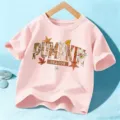 Pink short sleeve kids t-shirt with cute pumpkin season graphic for autumn daily wear. - 110cm / Cotton Pink