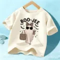 Kinderen Halloween spook T-shirt, schattige korte mouw casual top voor jongens en meisjes. - Beige Katoen