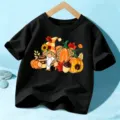 Camiseta de manga corta de Halloween para niños con gracioso diseño de gnomo y calabaza. - 110cm / Negro