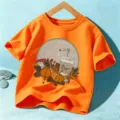 T-shirt arancione per bambini di Halloween con stampa zucca e caffè top casual - Cotone Arancione