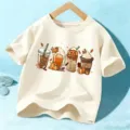 Kids Halloween short sleeve t-shirt beige autumn pumpkin coffee graphic children cotton tee - Cotton Apricot
