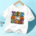 Kids Halloween T-Shirt Short Sleeve Cute Pumpkin Graphic Holiday Top for Boys and Girls - 110cm / Tops / White Cotton
