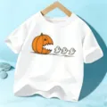 Kids Halloween Short Sleeve T-Shirt Cute Pumpkin Ghost Print White Tee Boys Girls Top - 110cm / White Cotton