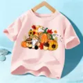 Moda Niños Otoño Gnomo Calabaza Estampado Manga Corta T-Shirt Rosa Lindo Casual Top - 110cm / Rosa