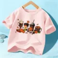 Niños lindo otoño calabaza café gráfico rosa camiseta de manga corta parte superior - 110cm / Algodón Rosado